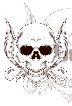 Human skull with flower vector illustrationのイラスト素材