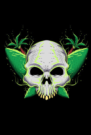 Human skull with surfing vector illustrationのイラスト素材