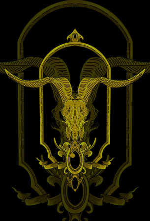 Skull goat and ornament artwork illustrationのイラスト素材