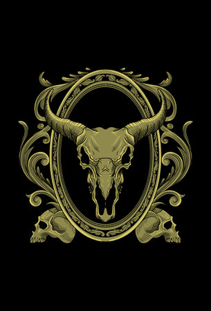 Skull goat and ornament artwork illustrationのイラスト素材
