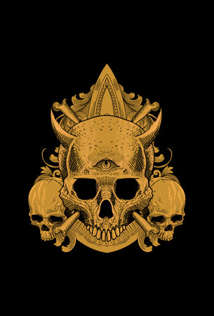 Human skull and ornament artwork illustrationのイラスト素材