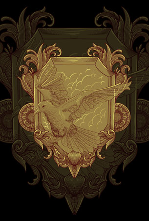 Dove bird with ornament artwork illustrationのイラスト素材