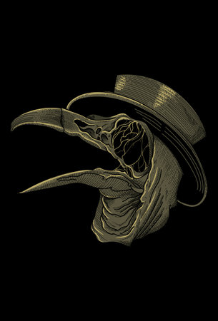 Skull bird with hat artwork illustrationのイラスト素材