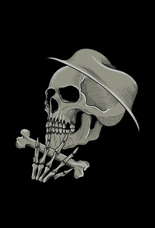 Skull with hat and bone artwork illustrationのイラスト素材