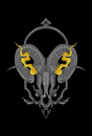 Skull goat and ornament artwork illustrationのイラスト素材