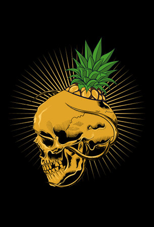 Skull with pineapple vector illustrationのイラスト素材