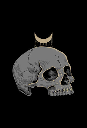 Skull with moon artwork illustrationのイラスト素材