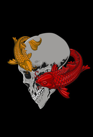 Skull and fish vector illustrationのイラスト素材