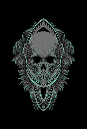 Dark art Art work Skull Demon Head human with ornament artwork illustration Black artのイラスト素材