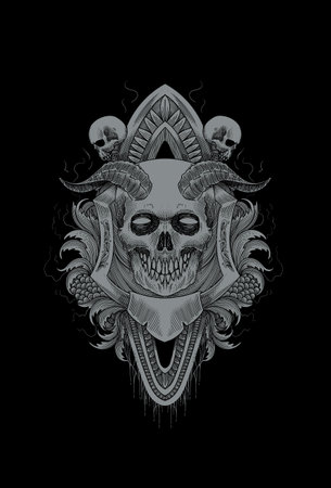 Skull with ornament artwork illustrationのイラスト素材