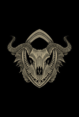 Skull goat with ornament artwork illustrationのイラスト素材