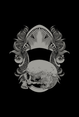 Skull with ornament artwork illustrationのイラスト素材