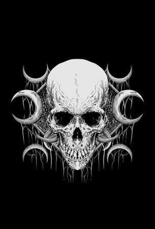 Skull with temple dark and spider webs artwork illustrationのイラスト素材