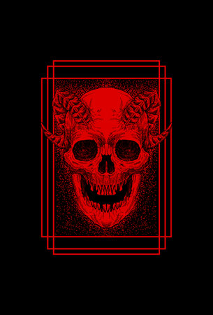 Head human skull and horn artwork illustrationのイラスト素材