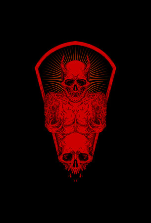 Skull head demon with hairy body artwork illustrationのイラスト素材