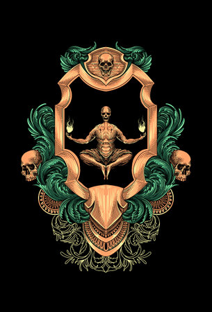 Skull headed person with ornament vector illustrationのイラスト素材