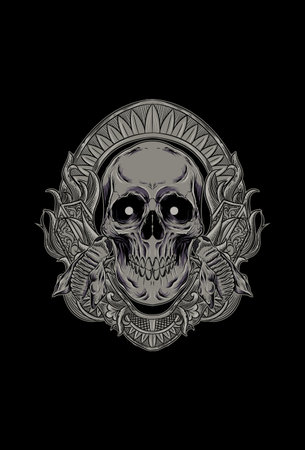 Skull with bee and ornament vector illustrationの写真素材