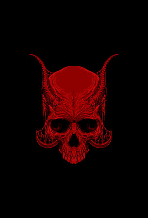 Red skull with horn illustrationのイラスト素材