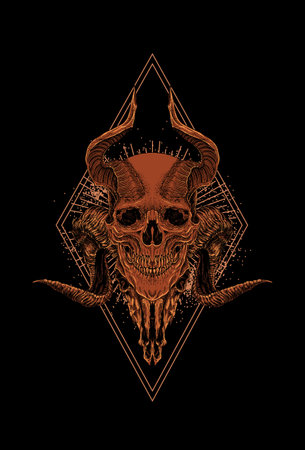 Skull head with horn and goat skull vector illustration