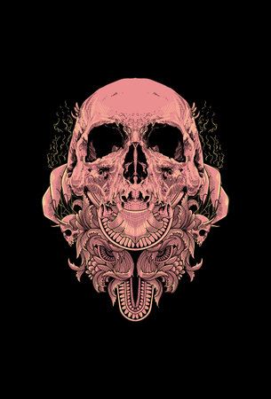 Skull with hand and ornament artwork illustrationの写真素材