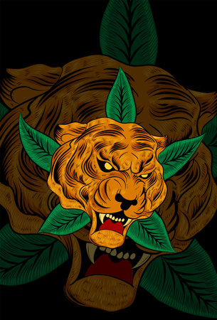 Tiger with leaf vector illustrationの写真素材