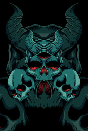 Skull with tree eyes vector illustrationのイラスト素材