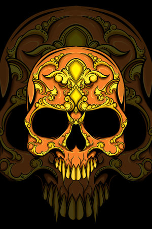 Human skull with gold ornament vector illustrationのイラスト素材