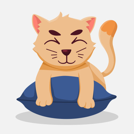 Cute Cat on the Pillow Character Illustrationのイラスト素材