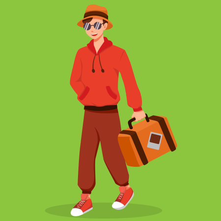 Tourist Travel Character with Holding Bagのイラスト素材