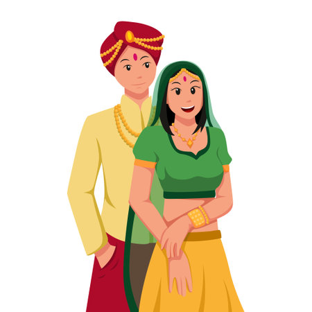 Indian Wedding Character Vector Illustrationのイラスト素材