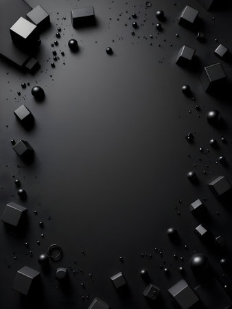 3d rendering of black cubes in a random pattern on a black backgroundの素材