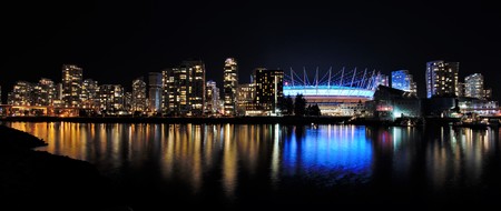 Night view of False creek Vancouver BC Canadaの写真素材