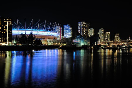 Night view of False creek Vancouver BC Canadaの写真素材