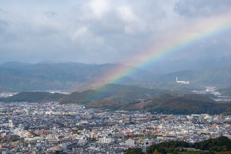 A view of a rainbow over Kyoto.    Japanの写真素材