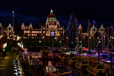 A night view of Victoria inner harbour in christmas season. BC Canadaの写真素材