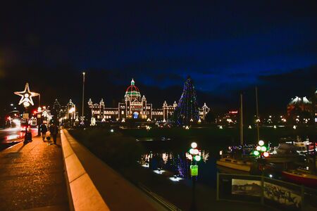 A night view of Victoria inner harbour in christmas season. BC Canadaの写真素材