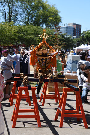 Portable shrine carried at Powell Street Festival.  August 4th 2018 Vancouver BC Canadaのeditorial素材