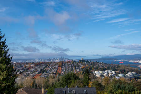 Vancouver cityscape decorated with autumn colors.  BC Canadaの写真素材