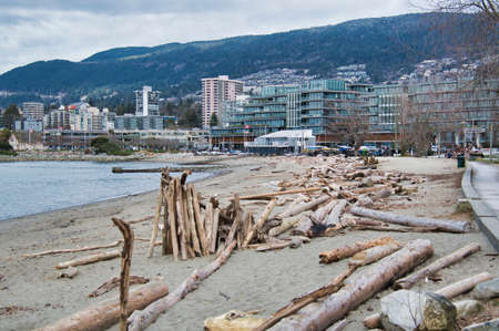Image of the Driftwood Forts on the beach.   West Vancouver BC Canadaの写真素材