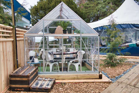 Image of the clear plastic walled patio.   West Vancouver BC Canadaの写真素材