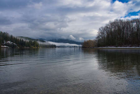 A quiet view of Burrard Inlet after a snowfall.   BC Canadaの写真素材