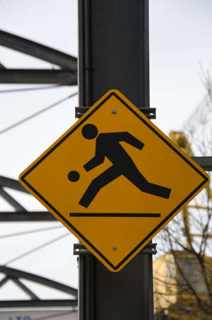 Isolated playground traffic sign beside the road.  North Vancouver BC Canadaãの写真素材