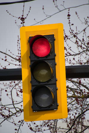Traffic lights attached to the pole.   North Vancouver BC Canada
