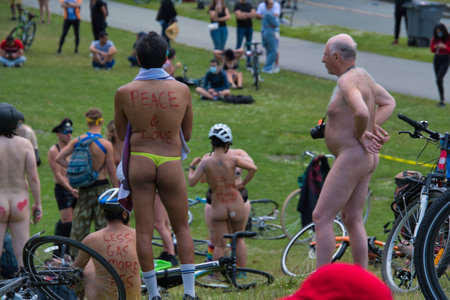 The World Naked Bike Ride took over Vancouver. BC CANADA June 12th, 2021のeditorial素材