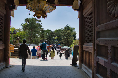 On April 25, 2022, Flea market was held at Kitano Tenmanguu shrine in Kyoto, Japan.  The fair is held on the 25th of each month.のeditorial素材