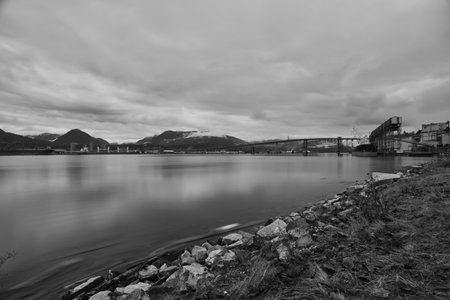 A B and W view of the Port of Vancouver with long exposure.   BC Canadaの写真素材