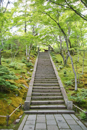 The stairways of Jojakko-ji temple.  Kyoto Japanの写真素材
