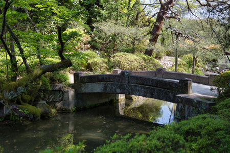 The stone bridge in the pond.  Kyoto Japanの写真素材