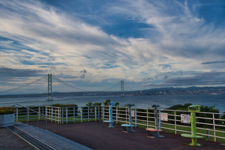 A view of Akashi Sound from the park. Awaji Island Hyogo Japanの写真素材
