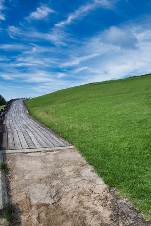 A hill with a panoramic view and the tail to the sky. Hanazashiki Awaji Island, Hyogoの写真素材